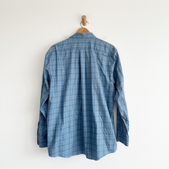 LL Bean Mens Large Button Down Shirt Wrinkle Free Blue Plaid Long Sleeve - Picture 3 of 7
